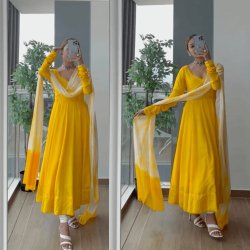 Yellow Haldi Special Anarkali Salwar Suit with Dyed Dupatta